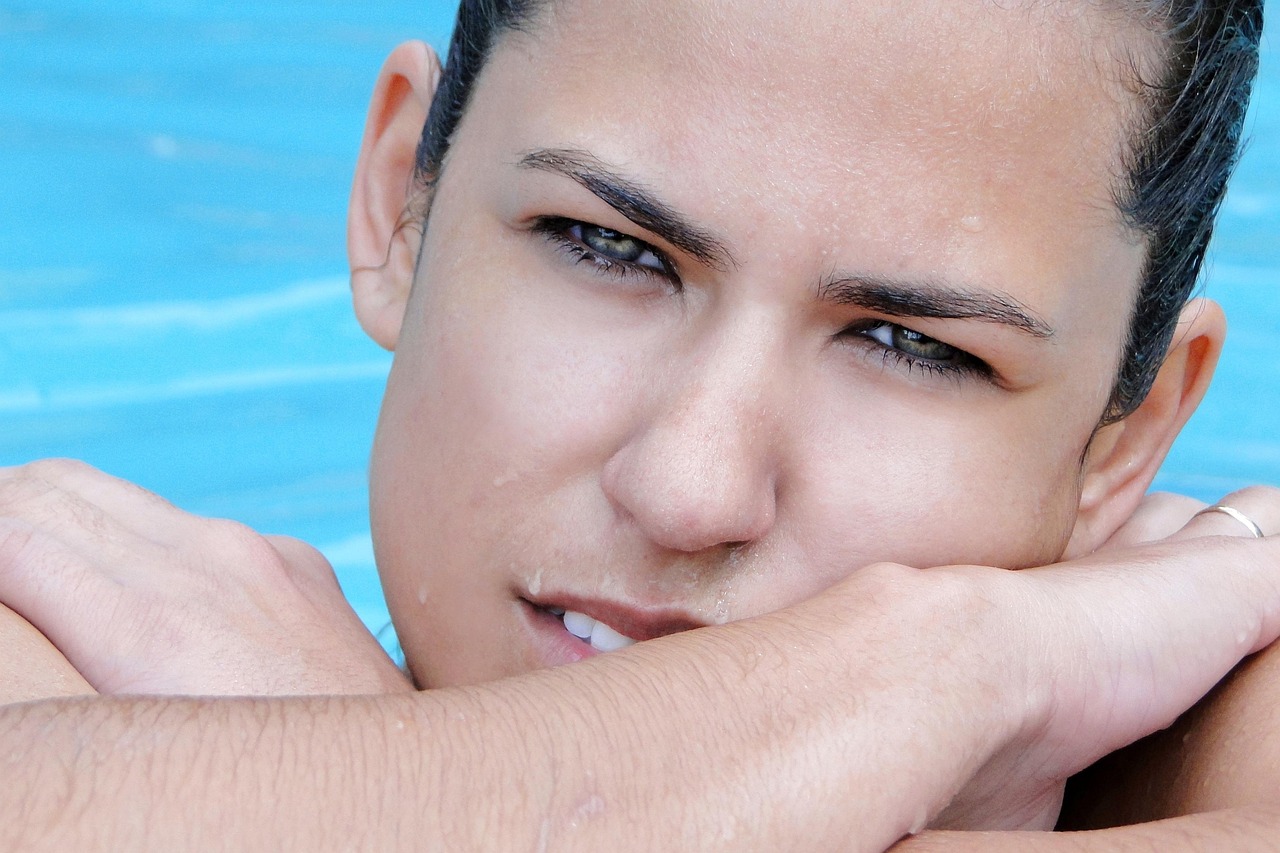 woman, beauty, pool, female, gorgeous women, beautiful, girl, summer, lips, portrait, look, mouth, charm, smile, style,