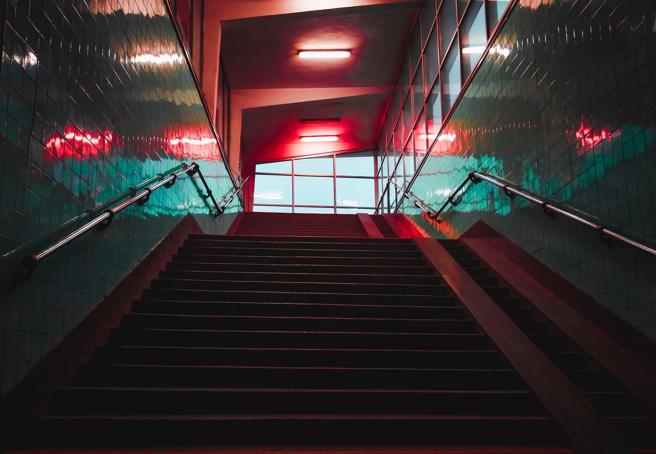 stairs, subway, station, architecture, building, corridor, hall, interior, staircase, stairway, steps, tunnel, undergrou